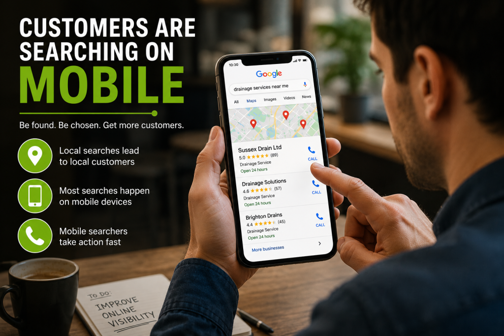 Customer using smartphone to search for local businesses