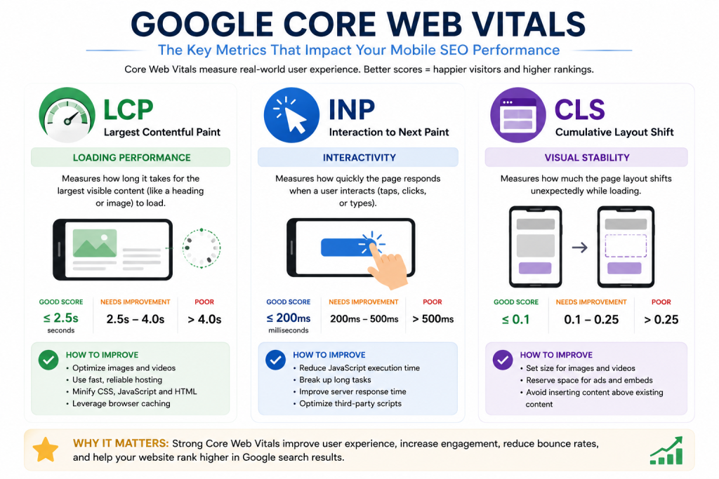 Google Core Web Vitals factors affecting mobile SEO performance