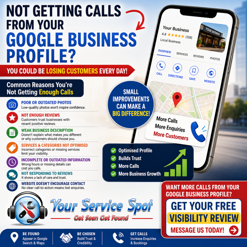 Business owner improving Google Business Profile to increase phone calls and customer enquiries through Google Business optimisation